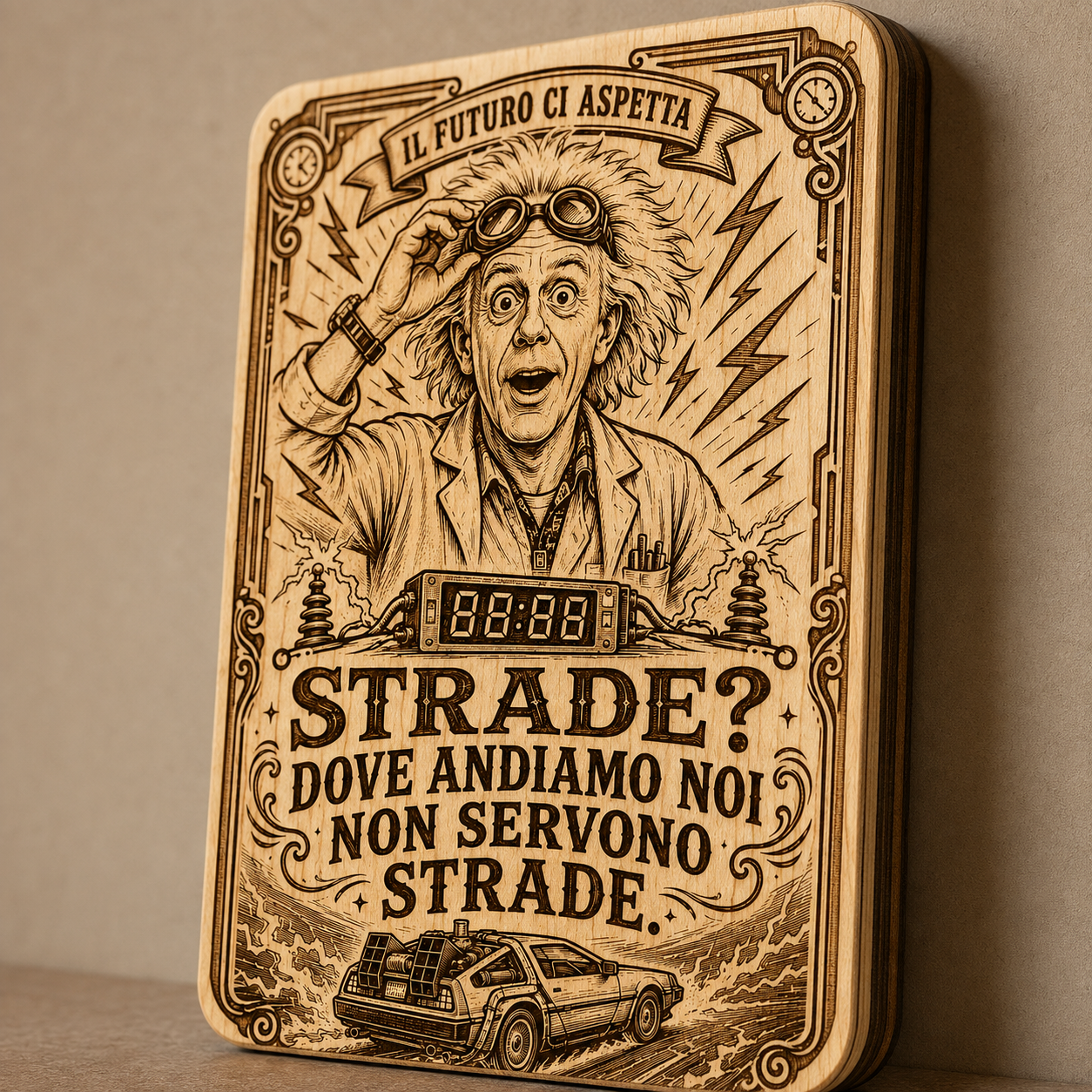 Quadretto inciso Strade dove andiamo noi non servono strade - dettaglio