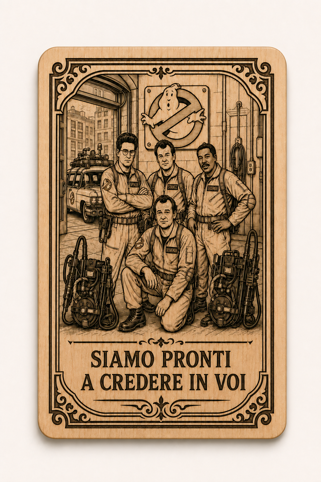 Quadro in legno Ghostbusters – Siamo pronti a credere in voi – immagine frontale